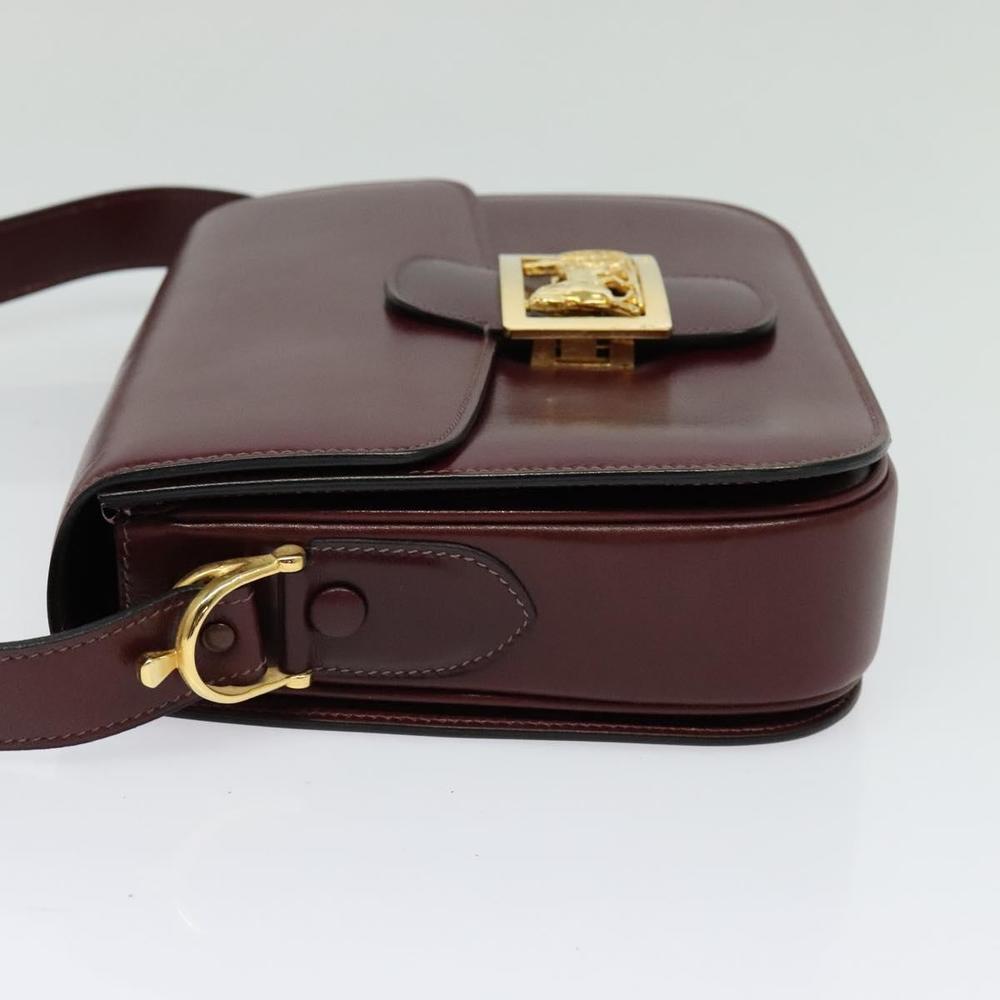CELINE Horse Carriage Shoulder Bag Leather Bordeaux Gold Auth yk18928 - Picture 3 of 16